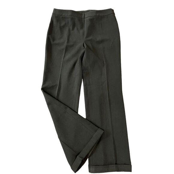 Akris Punto Black Cuffed Wool Flat Front Pant Size 12 - Picture 1 of 8